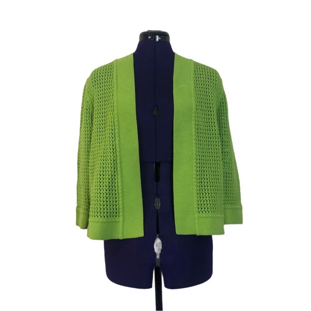 Jones Studio Bright Green Crochet Knit Sweater